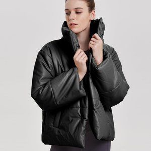 NWOT LIT Puffer Faux-leather Snap Fluffy Coat S black MSRP $199